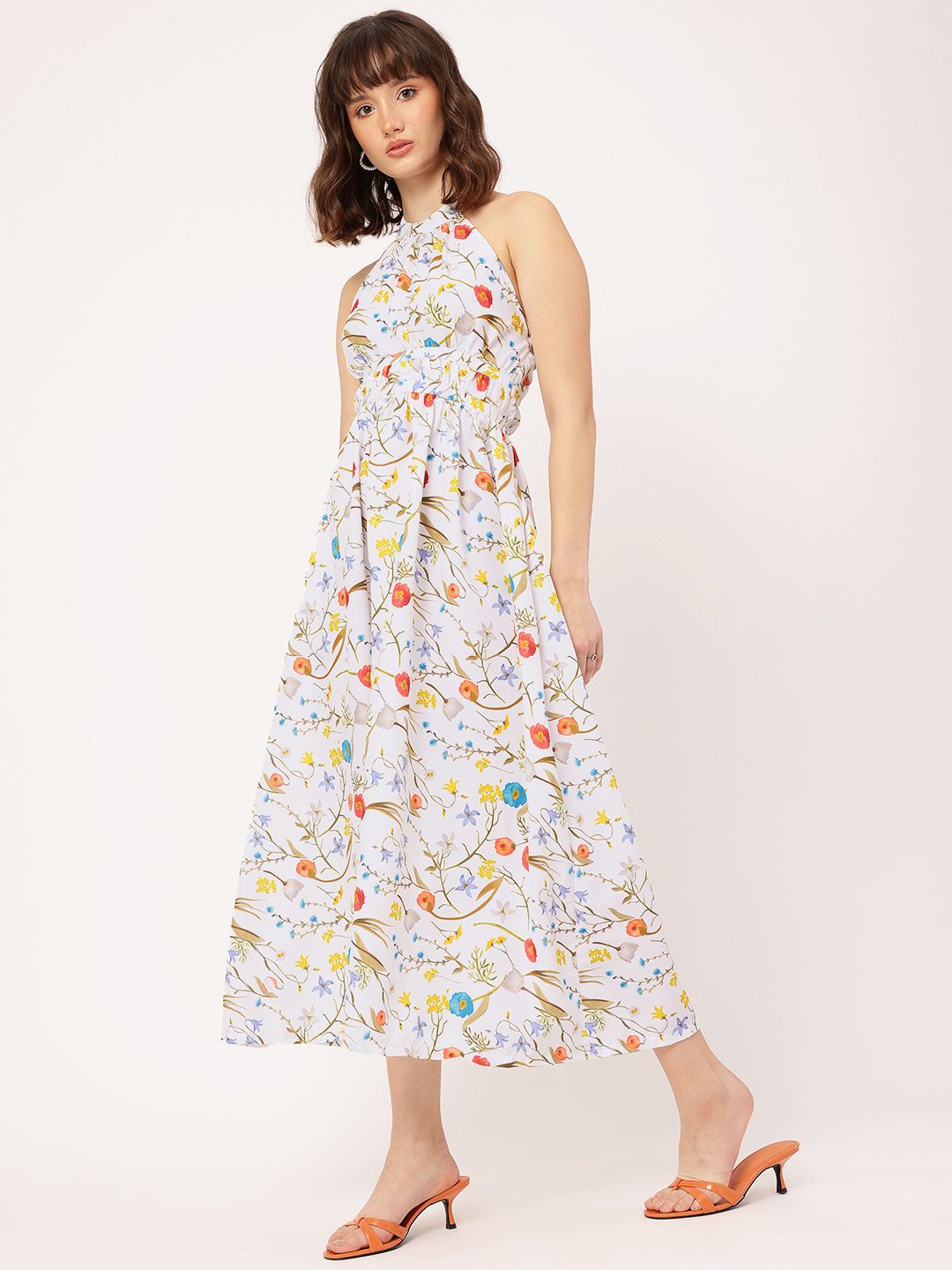 DressBerry Always Adorable Floral Printed Fit & Flare Open Back Midi Dress