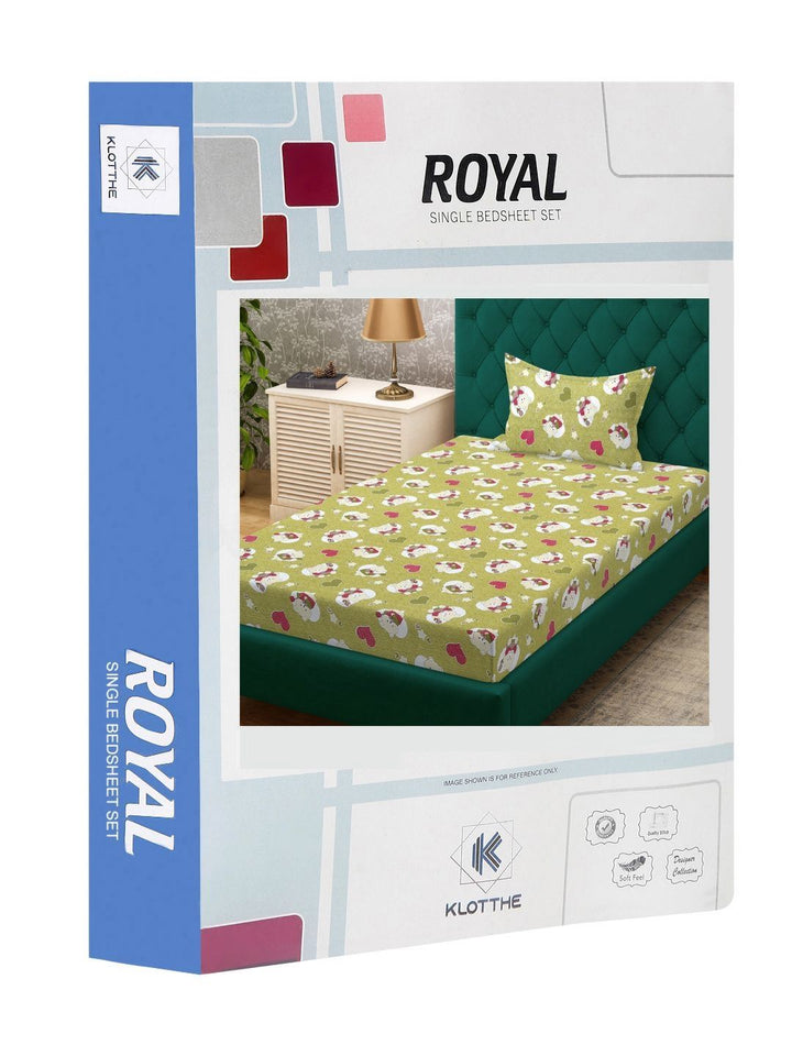 KLOTTHE Green Conversational Pure Cotton 400 TC Single Cadar Superfine dengan Sarung Bantal-89 x 59 inci