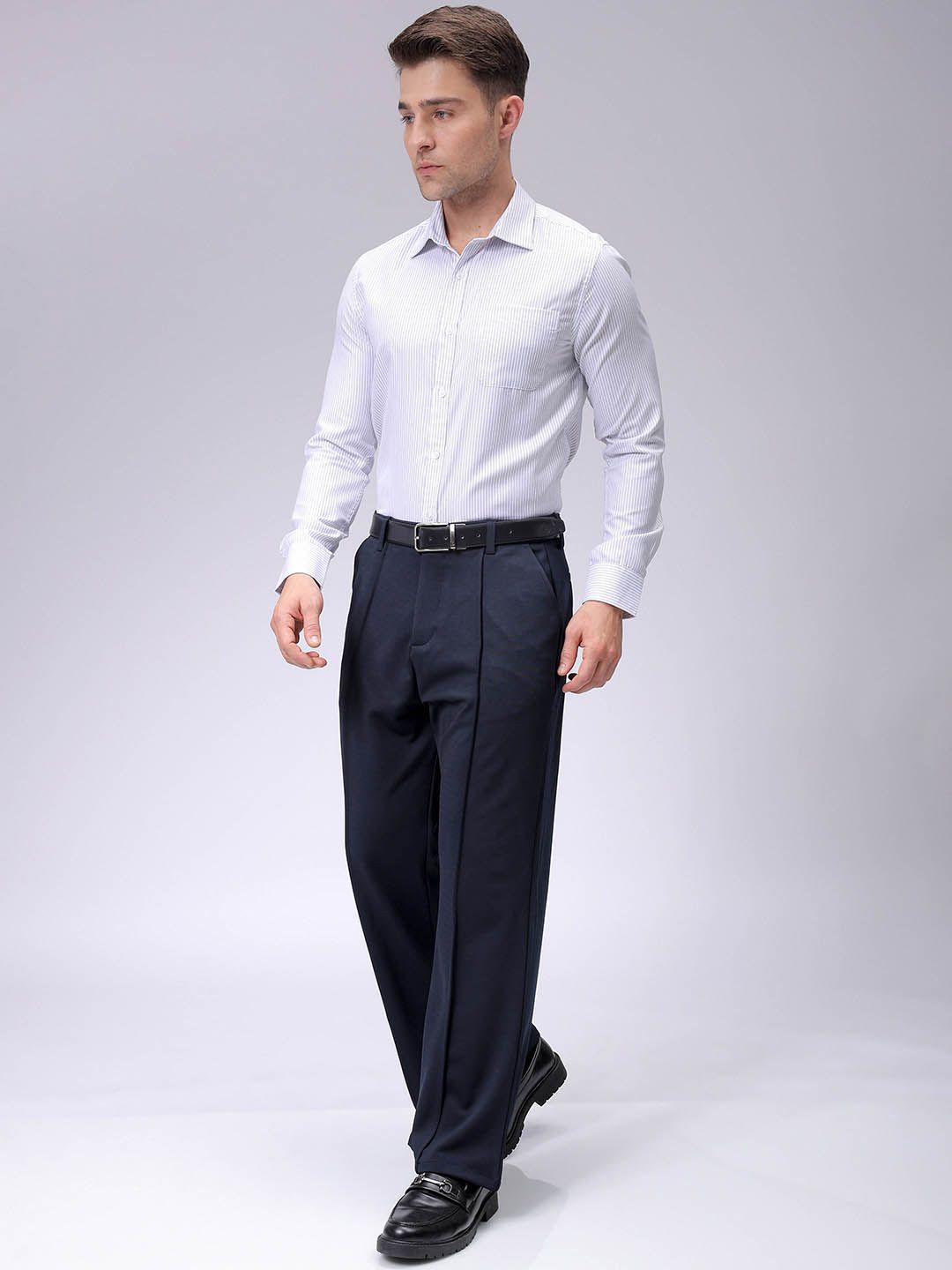 The Indian Garage Co. X Luxe Men Spread Collar Vertical Striped Slim Fit Formal Shirt