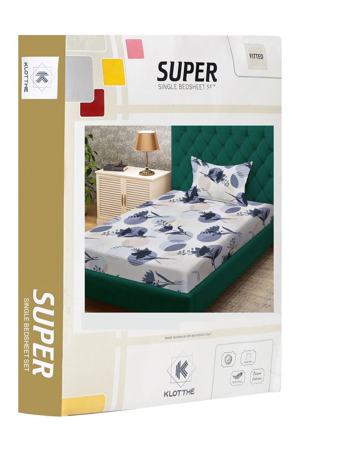 Grey & Beige Floral Printed Fitted 300 TC Single Bedsheet With Pillow Cover