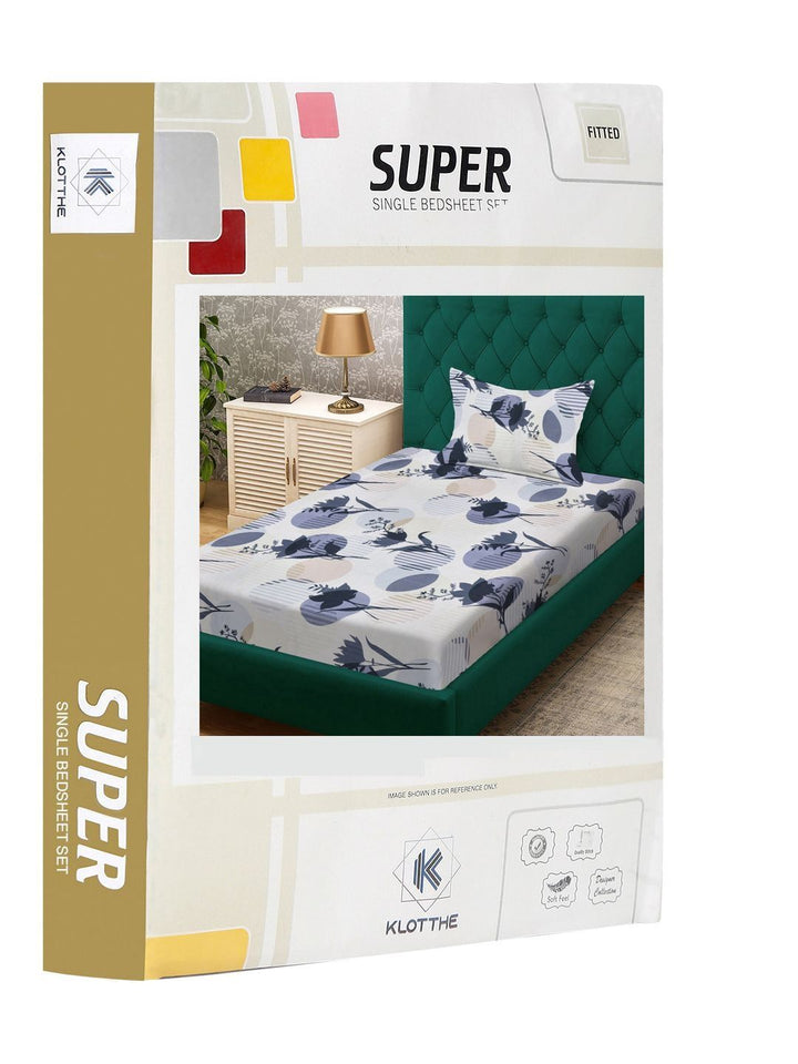 Bercetak Bunga Kelabu & Beige Dilengkapi Cadar Bujang 300 TC Dengan Sarung Bantal