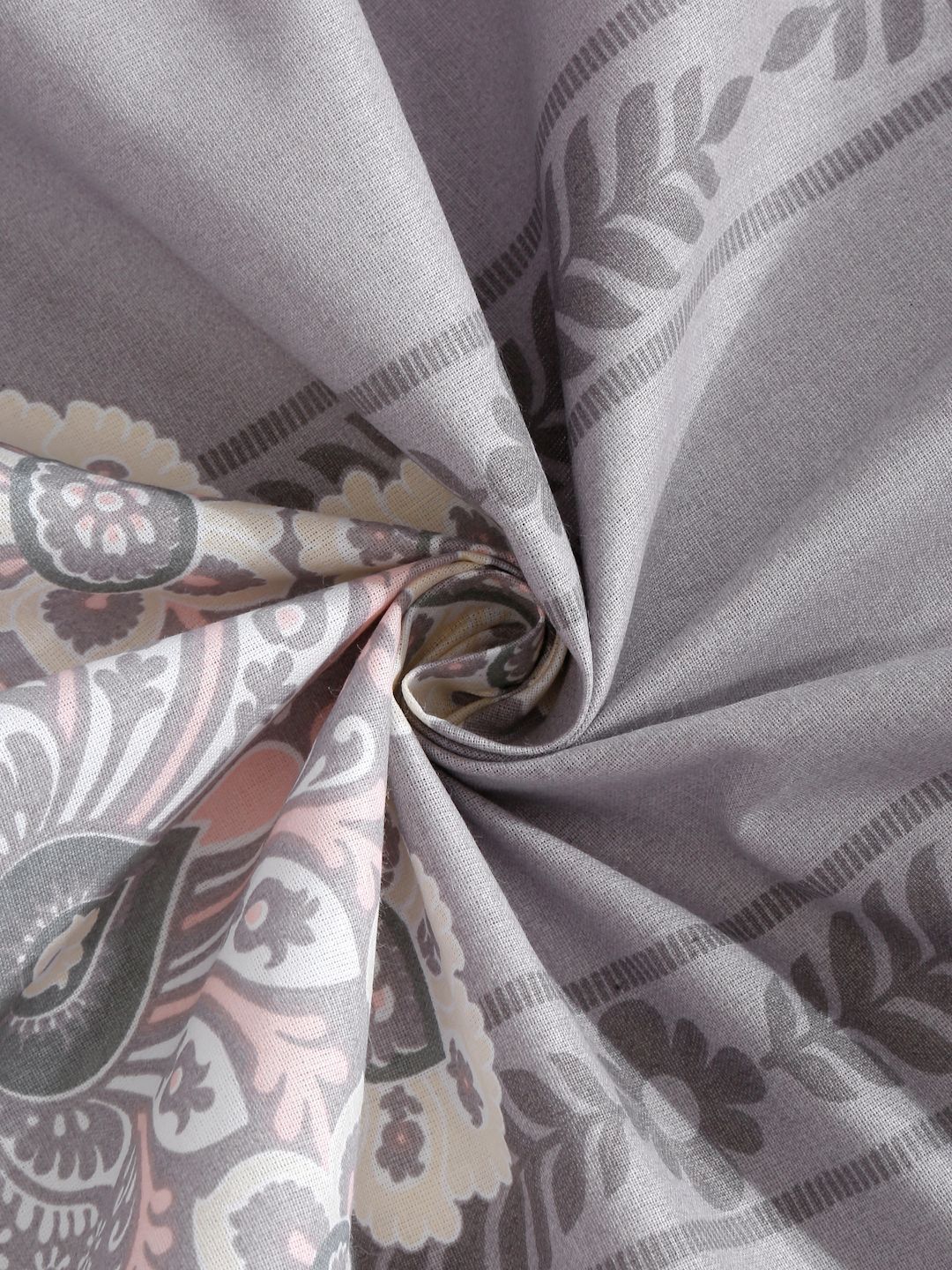 Myntra Elegant Homes Grey Floral Pure Cotton 400 TC Fitted King Superfine Bedsheet with 2 Pillow Covers-98 x 89 inches