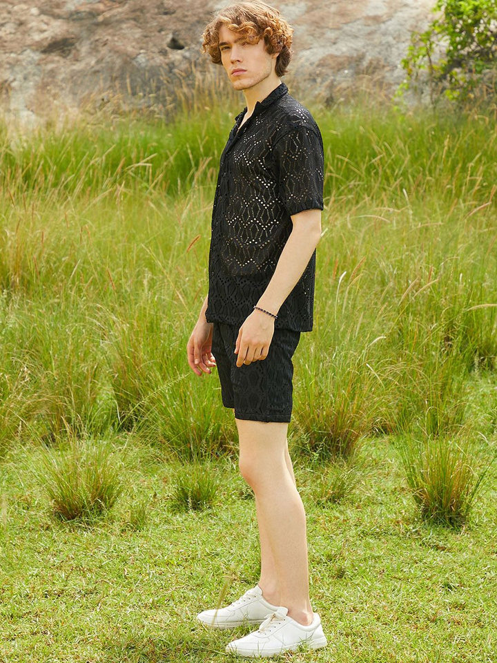 Campus Sutra Self Design Shirt With Shorts