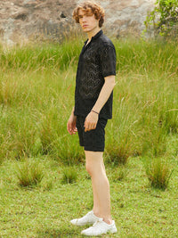 Campus Sutra Self Design Shirt With Shorts