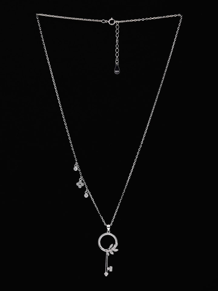 PANASH 925 Sterling Silver Rhodium-Plated CZ-Studded Key Necklace