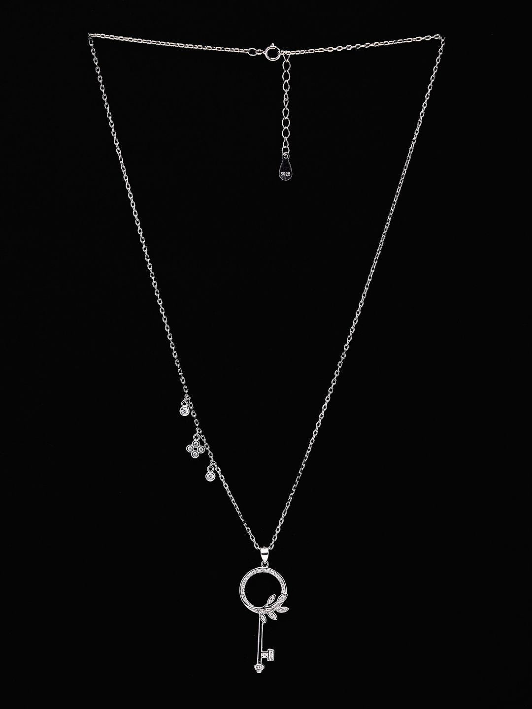 PANASH 925 Sterling Silver Rhodium-Plated CZ-Studded Key Necklace