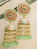 KARATCART Gold Plated Lime Green Dome Shaped Jhumkas Earrings