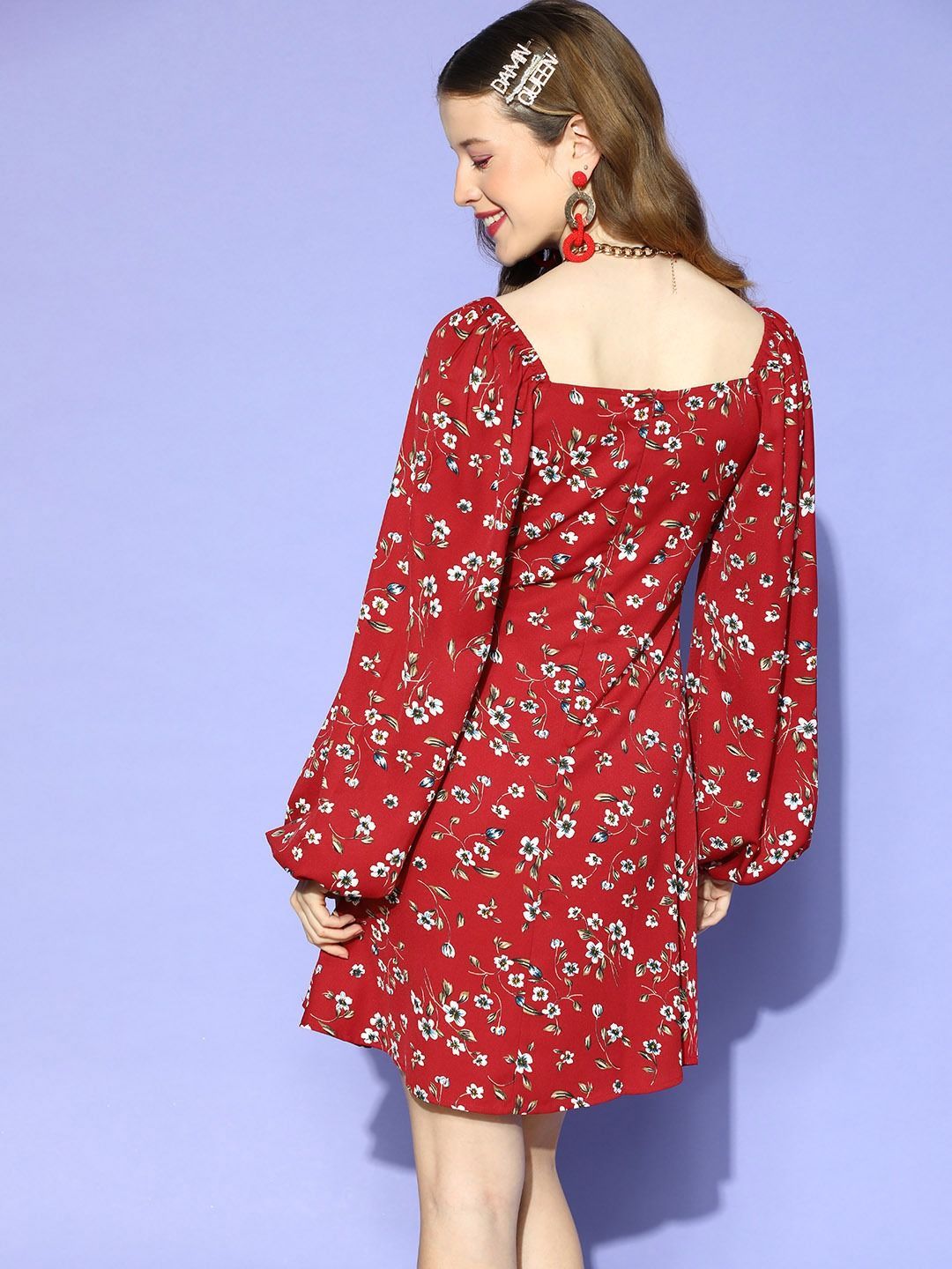 Berrylush Floral Print Puff Sleeve A-Line Mini Dress