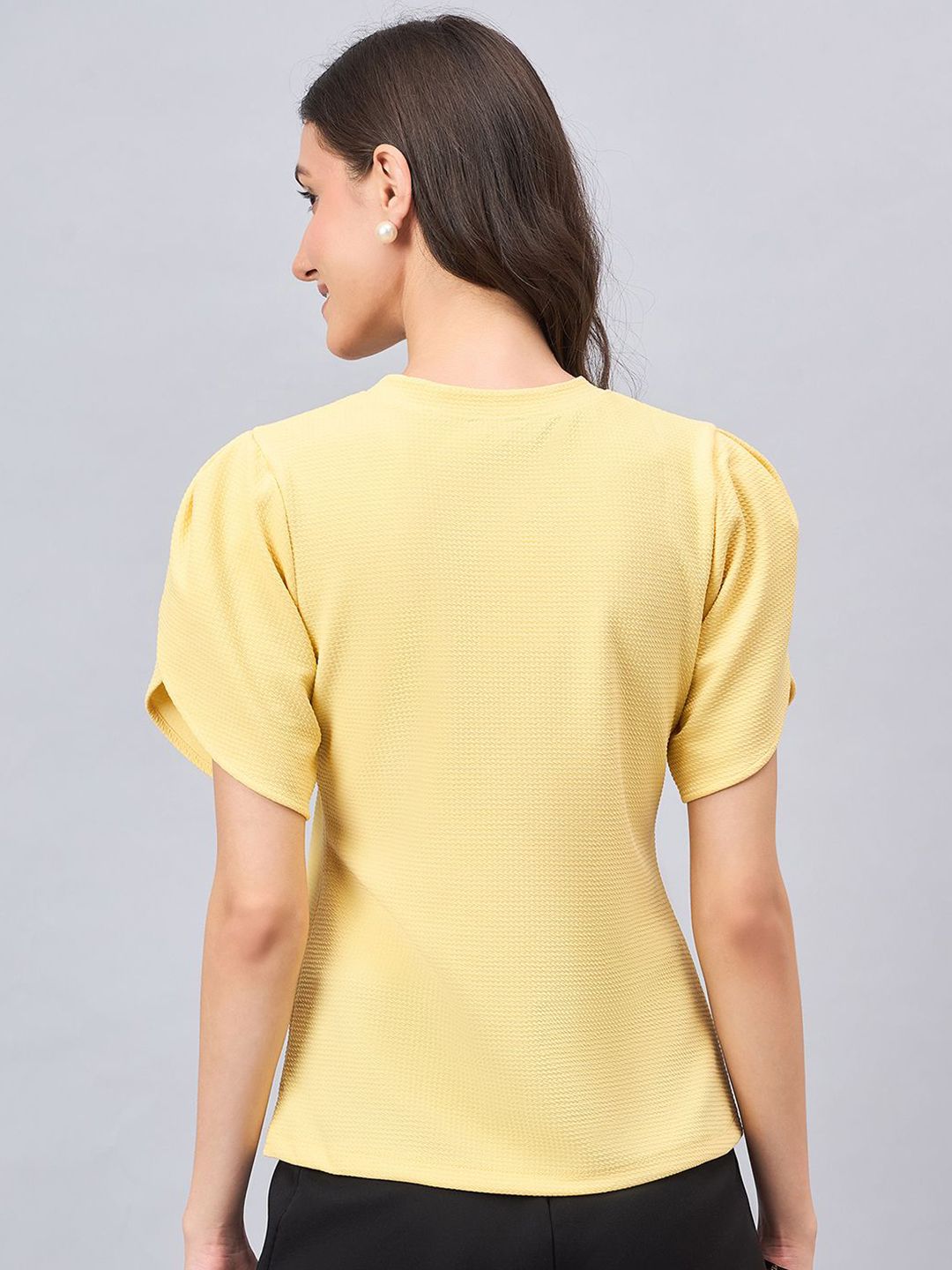 Style Quotient Women Solid Polyester Tulip Sleeve Top