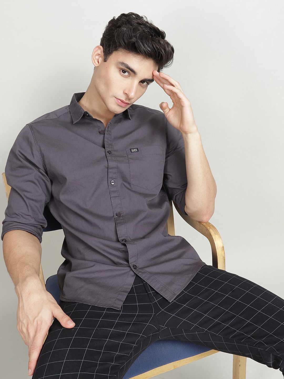 The Indian Garage Co Men Grey Comfort Regular Fit Cotton Casual Shirt