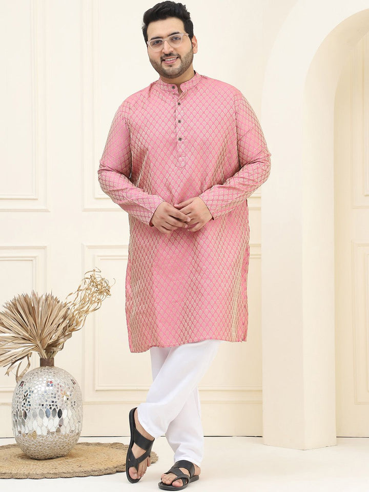 SOJANYA PLUS Ethnic Motifs Woven Design Band Collar Straight Kurta