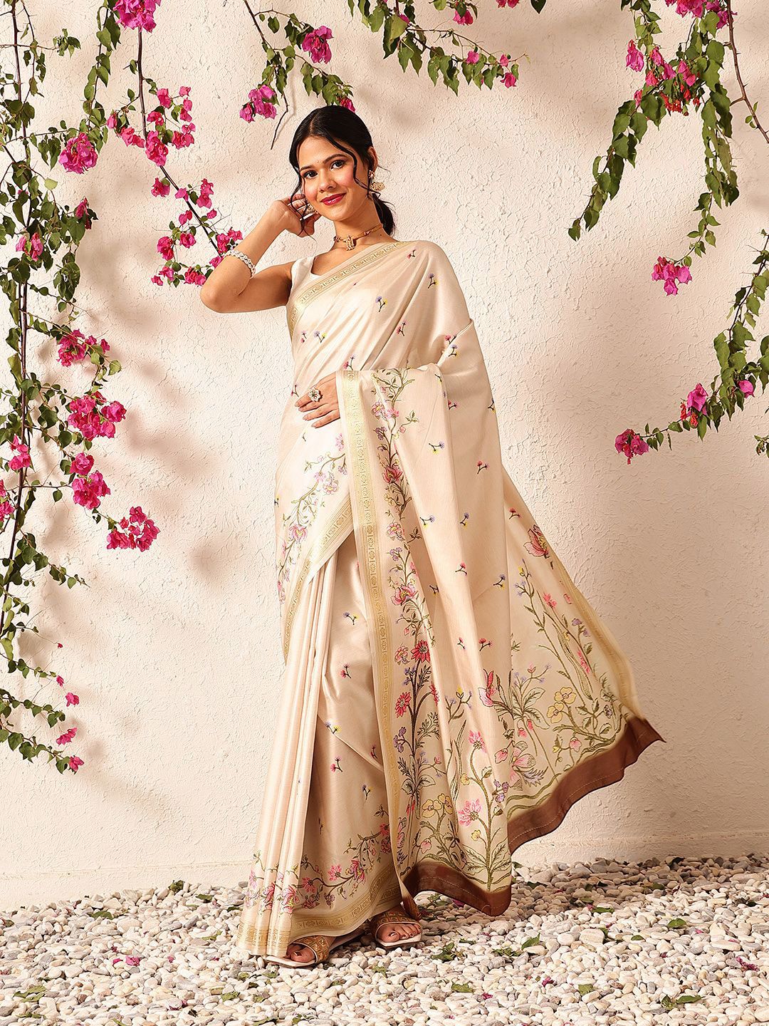 Silk Land Tussar Color Soft Silk Floral Digital Printed Saree
