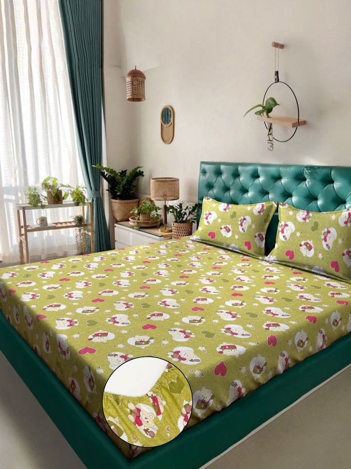 Myntra Elegant Homes Green Printed Cotton 400 TC Fitted King Bedsheet Set-2.5mX2.25m