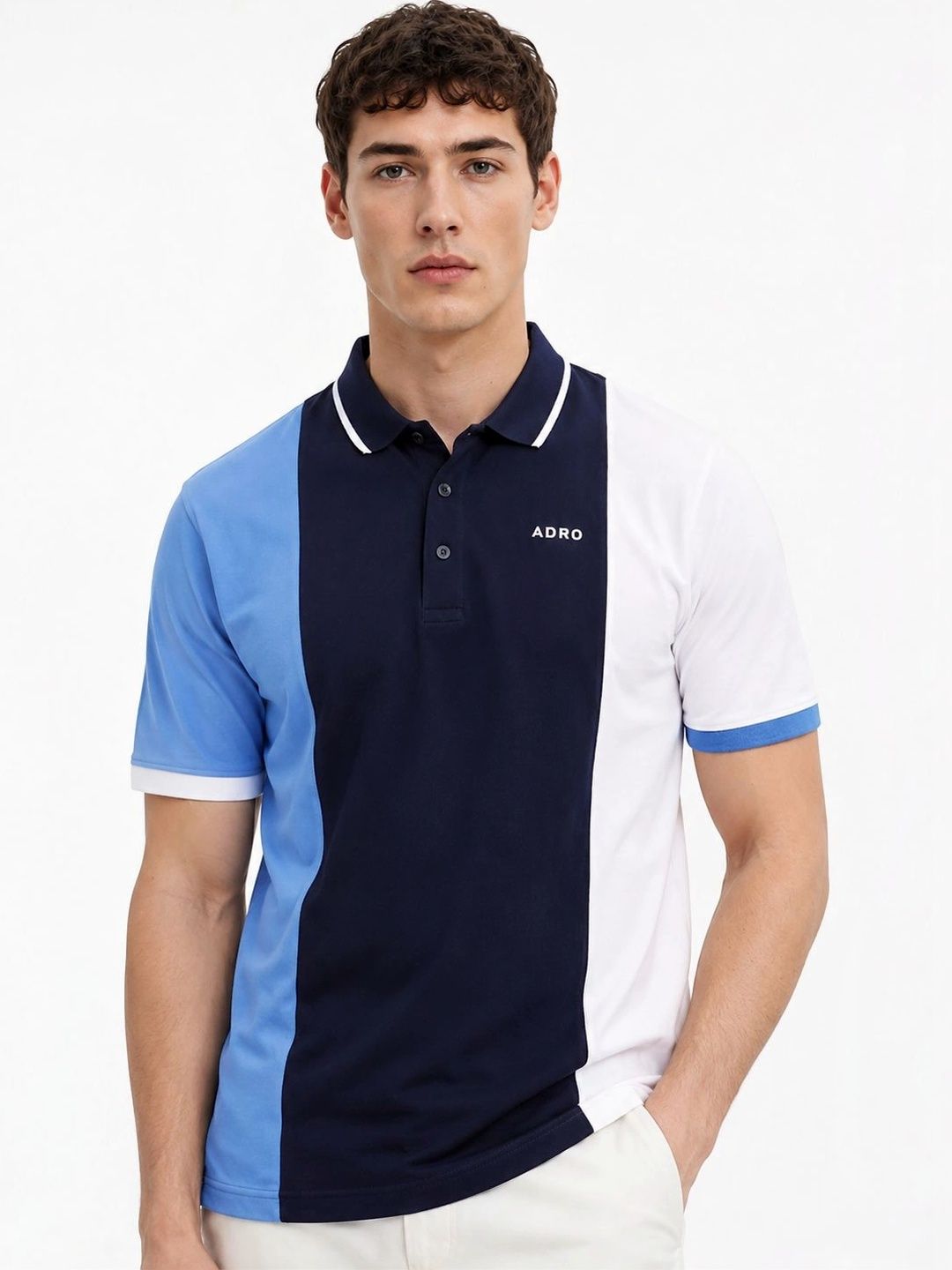 ADRO Men Colourblocked Polo Collar T-shirt
