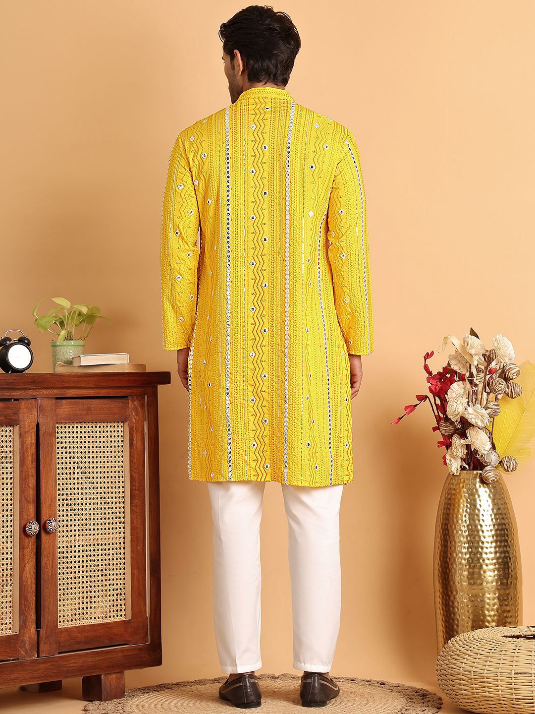 Anouk Men Embroidered Regular Mirror Work Kurta with Pyjamas