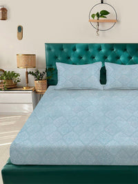 Myntra Elegant Homes Blue Floral 300 TC Cadar Katil King dengan 2 Sarung Bantal