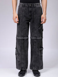 The Indian Garage Co Men Mid Rise Clean Look Wide Leg Relaxed Baggy Fit Cargo Jeans