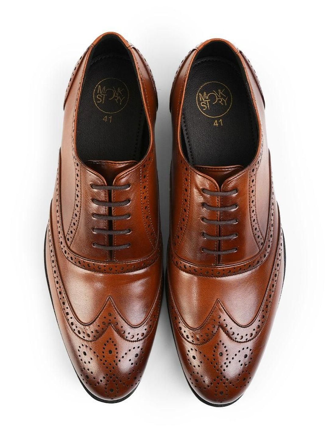 Monkstory Wingtip Oxford Lace-Up Brogues - Rich Tan