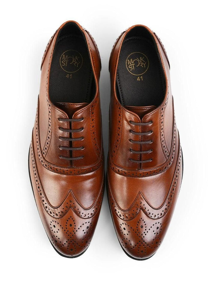 Monkstory Wingtip Oxford Lace-Up Brogues - Rich Tan