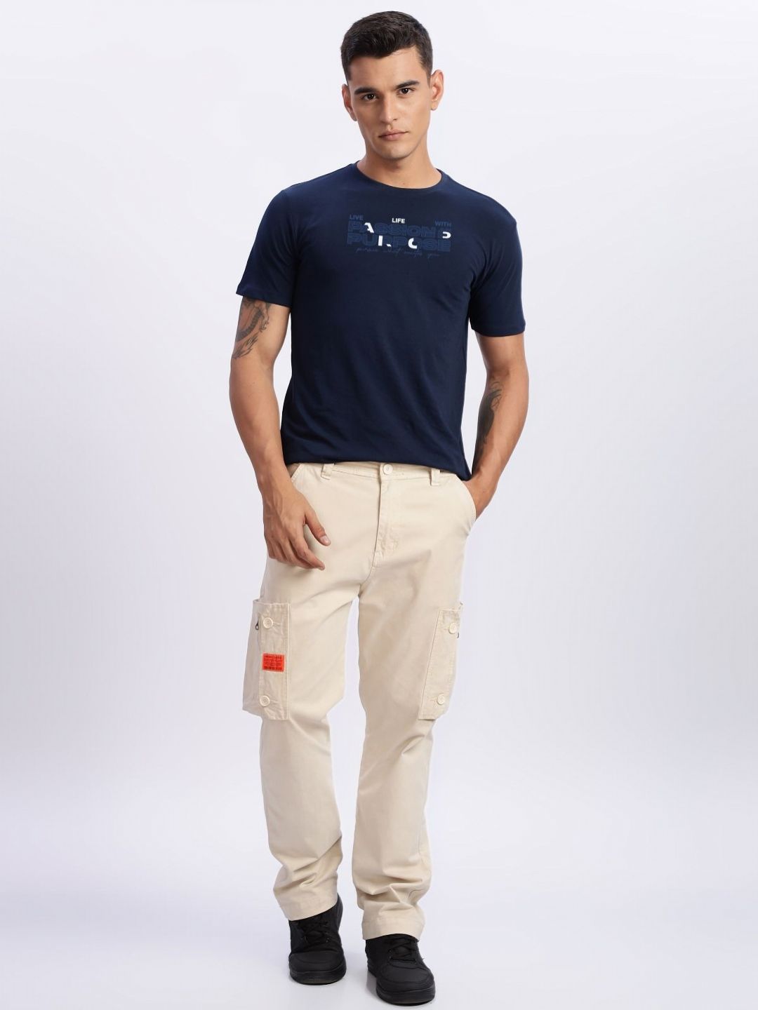 ADRO Typography Printed Round Neck Cotton T-shirt