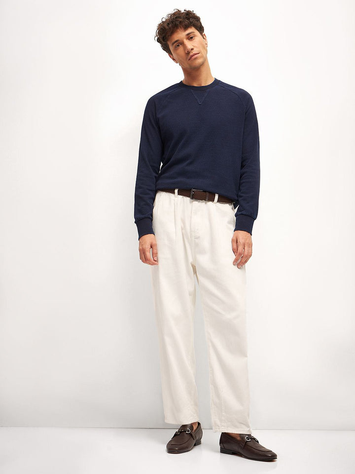 THE BEAR HOUSE Men Crew Neck Self-Design Pullover Sweater