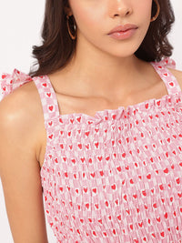 DressBerry Cutesy Print Smocked Tie-Up Back Top