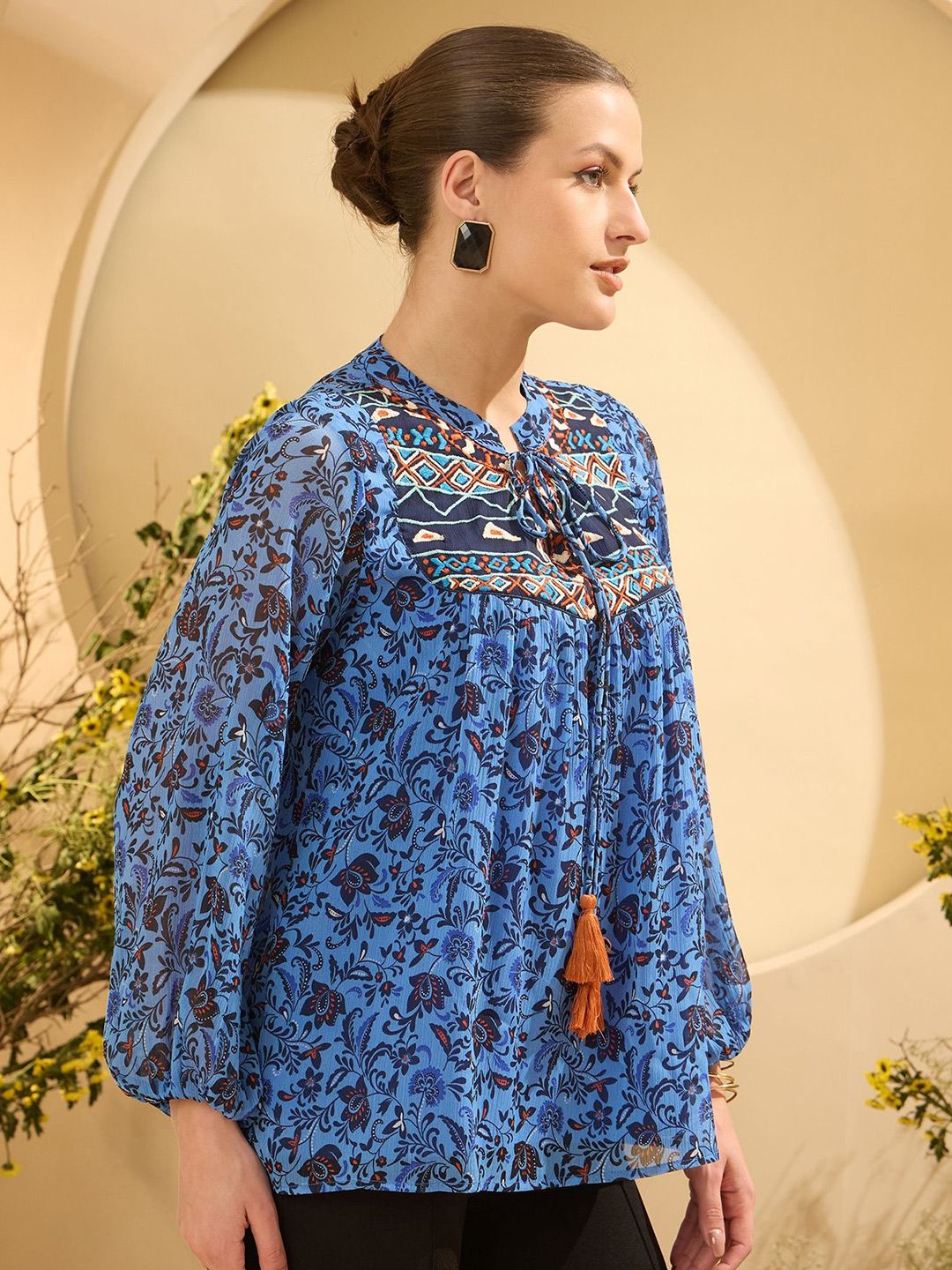 Antheaa Women Embroidered Floral Printed Top