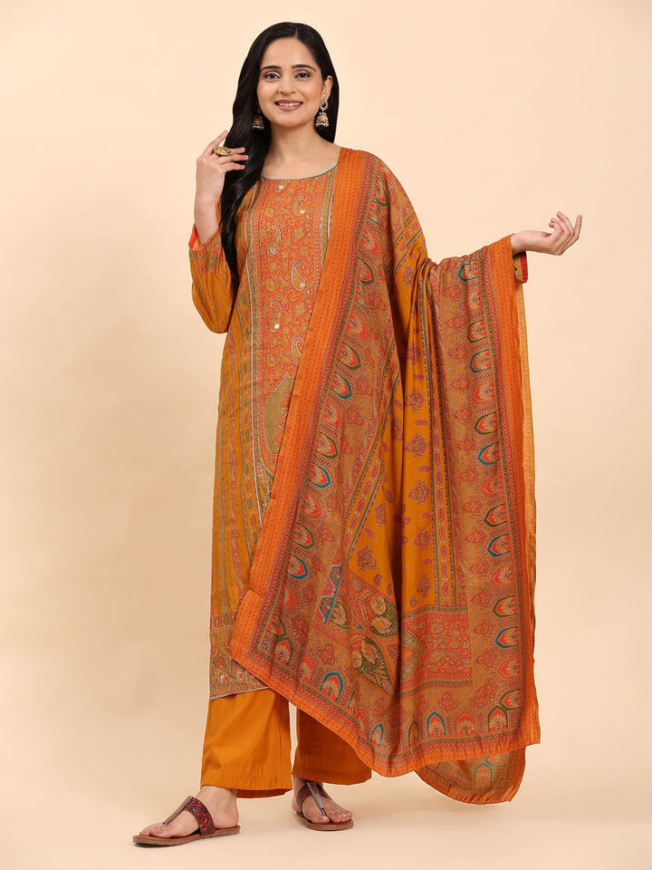Mamicha Women Paisley Embroidered Regular Pure Cotton Kurta with Palazzos & With Dupatta