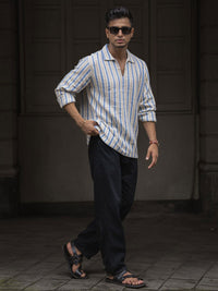 Powerlook Men Spread Collar Vertical Striped Cotton Casual Shirt