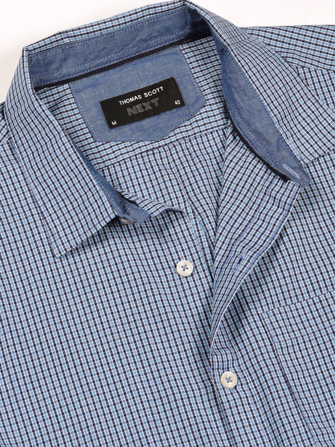 Thomas Scott Men Smart Spread Collar Micro Checked Cotton Slim Fit Casual Shirt