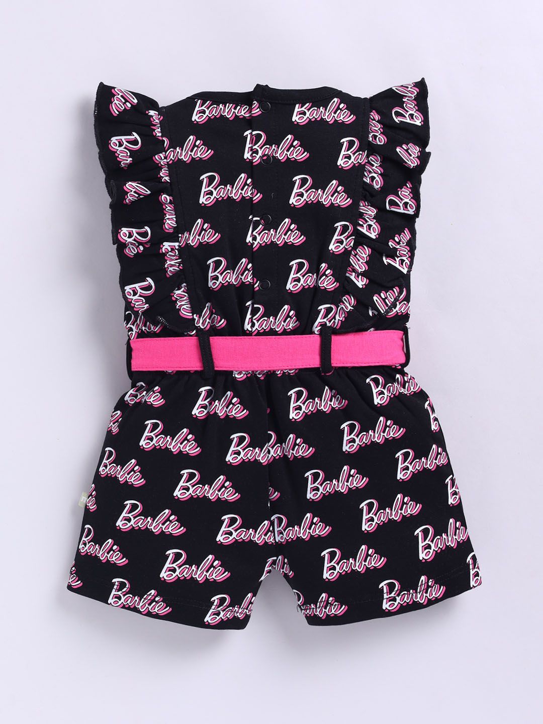 Moms Love Infant Girls Barbie Printed Pure Cotton Ruffled Basic Jumpsuit