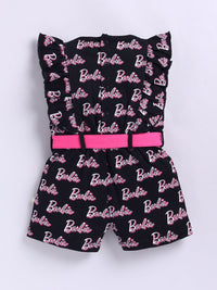 Moms Love Infant Girls Barbie Printed Pure Cotton Ruffled Basic Jumpsuit