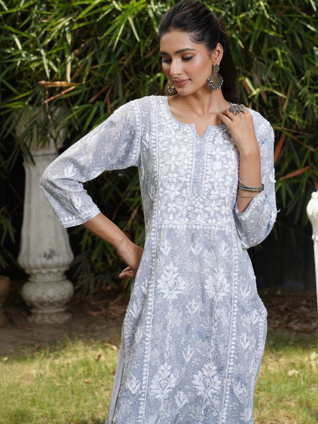 House of Chikankari Women Ethnic Motifs Embroidered Chikankari Indie Prints Kurta