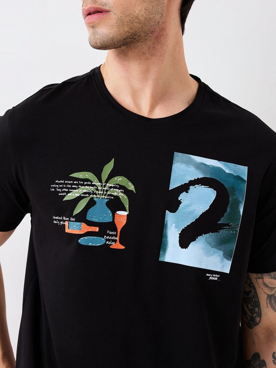 SPYKAR Men Graphic Printed Round Neck Cotton Slim Fit T-shirt