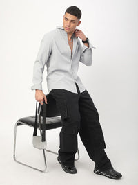 VASTRADO Men Classic Spread Collar Vertical Stripes Self Design Slim Fit Casual Shirt