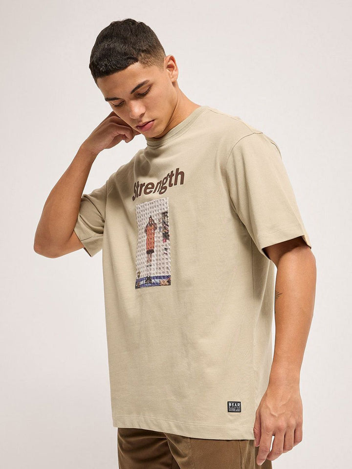 THE BEAR HOUSE Men Graphic Printed Round Neck Cotton Oversized T-shirt