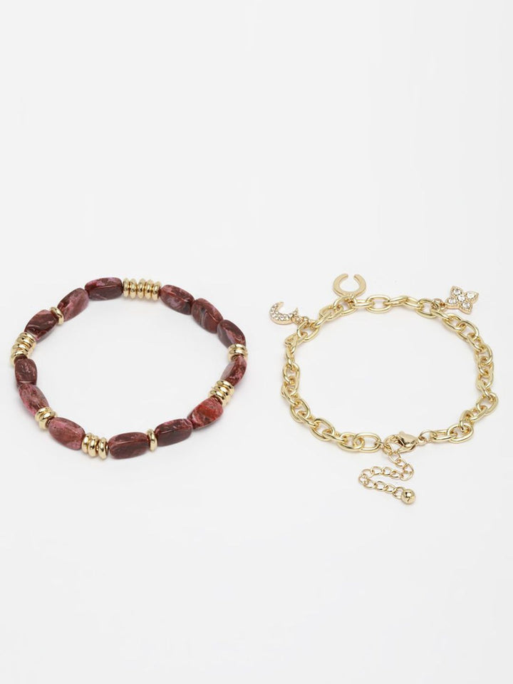 DressBerry Wanita Brass Cubic Zirconia Gelang Pesona Saduran Emas