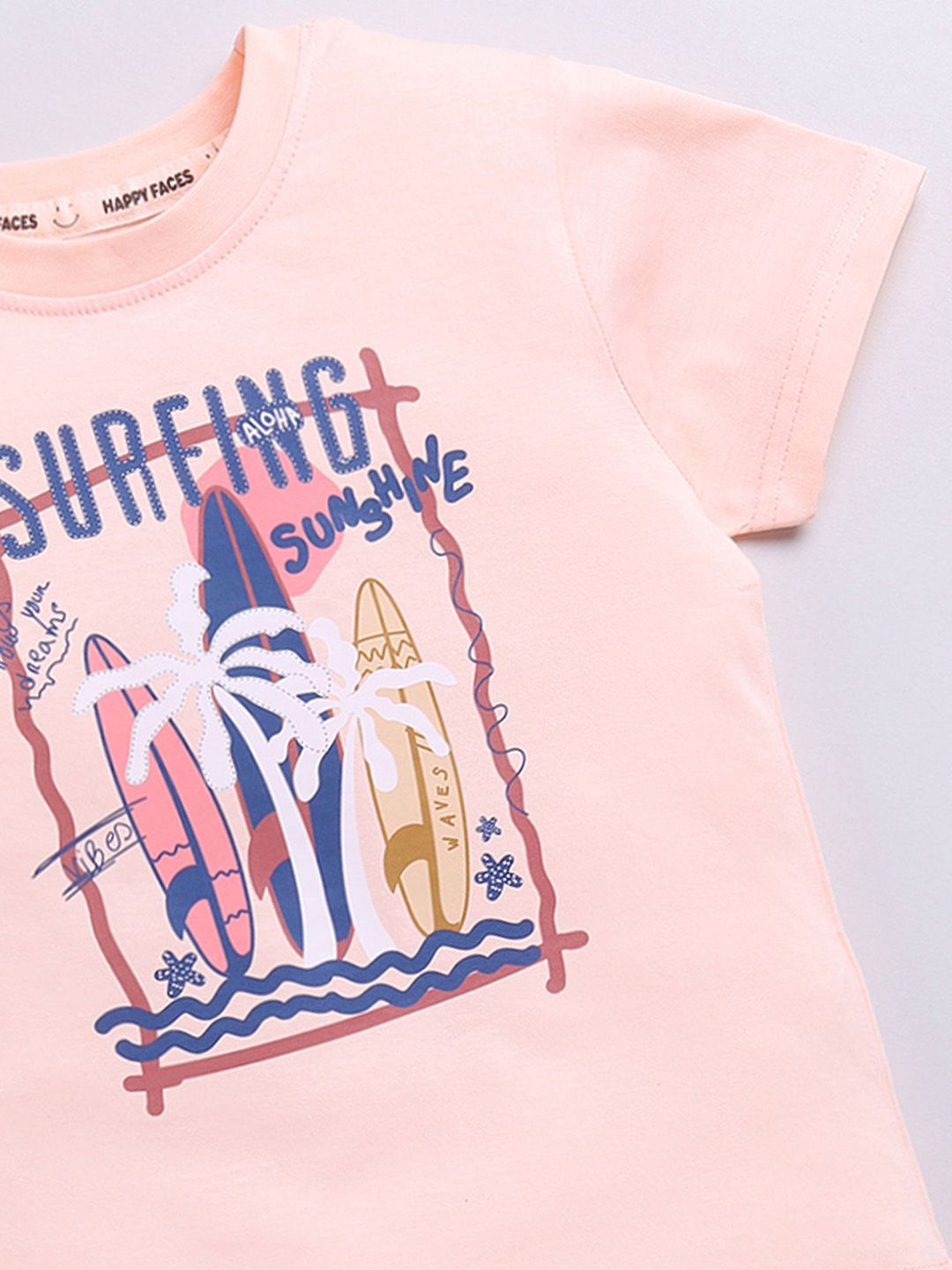 Happy Faces Boys Pure Cotton Typography & Graphic Printed T-shirt