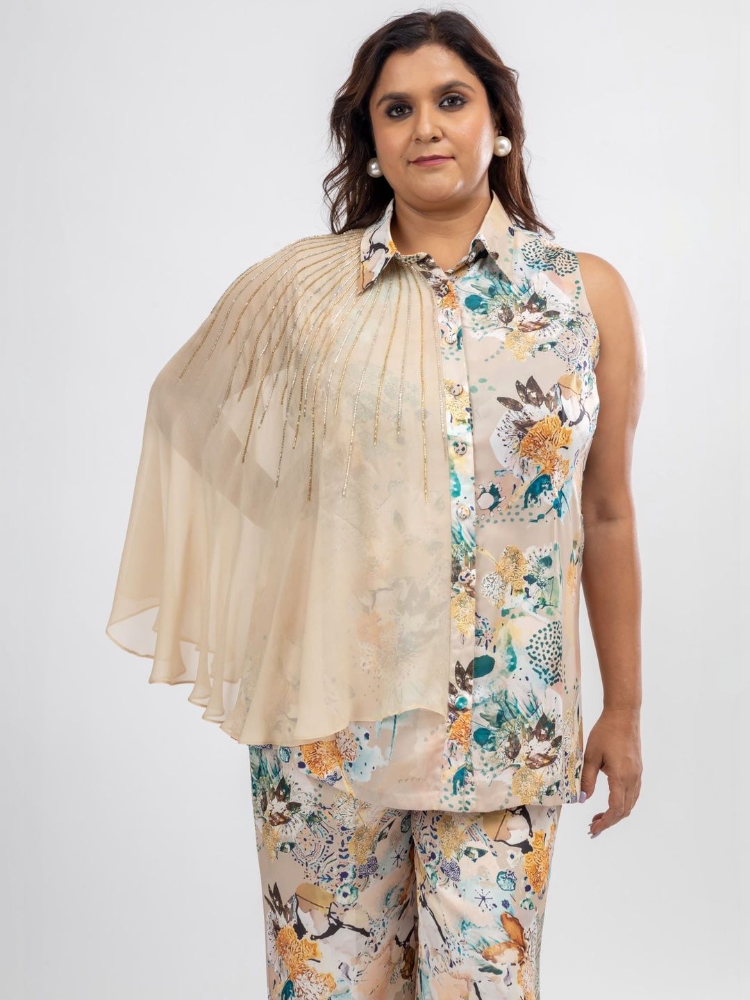 Mamicha Printed Shirt Collar Shirt & Trousers Co-Ords