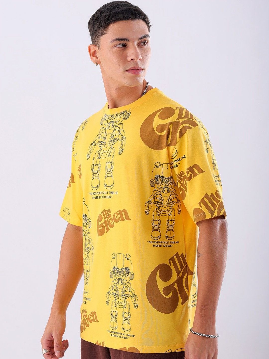 The Indian Garage Co Men Printed Mandarin Collar Pockets Boxy T-shirt