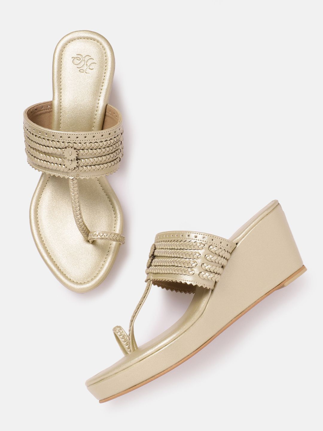 House of Pataudi Woven Design Wedge Heels