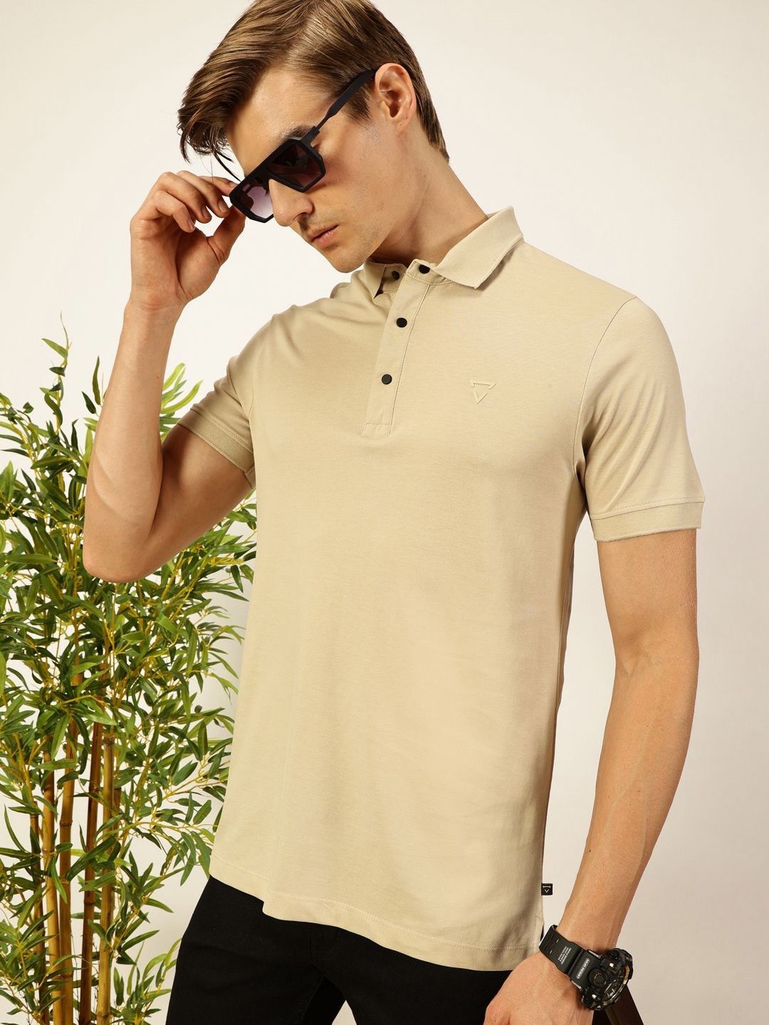 Thomas Scott Men Solid Polo Collar Cotton T-shirt