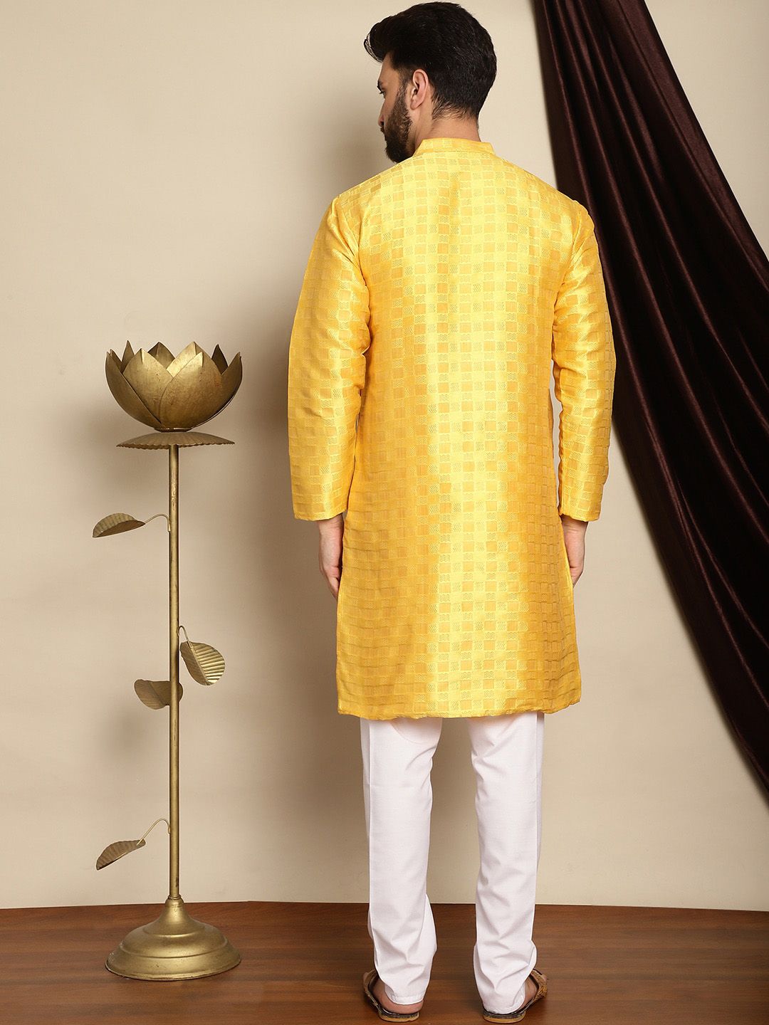 Anouk Geometric Woven Design Mandarin Collar Straight Kurta With Pyjama