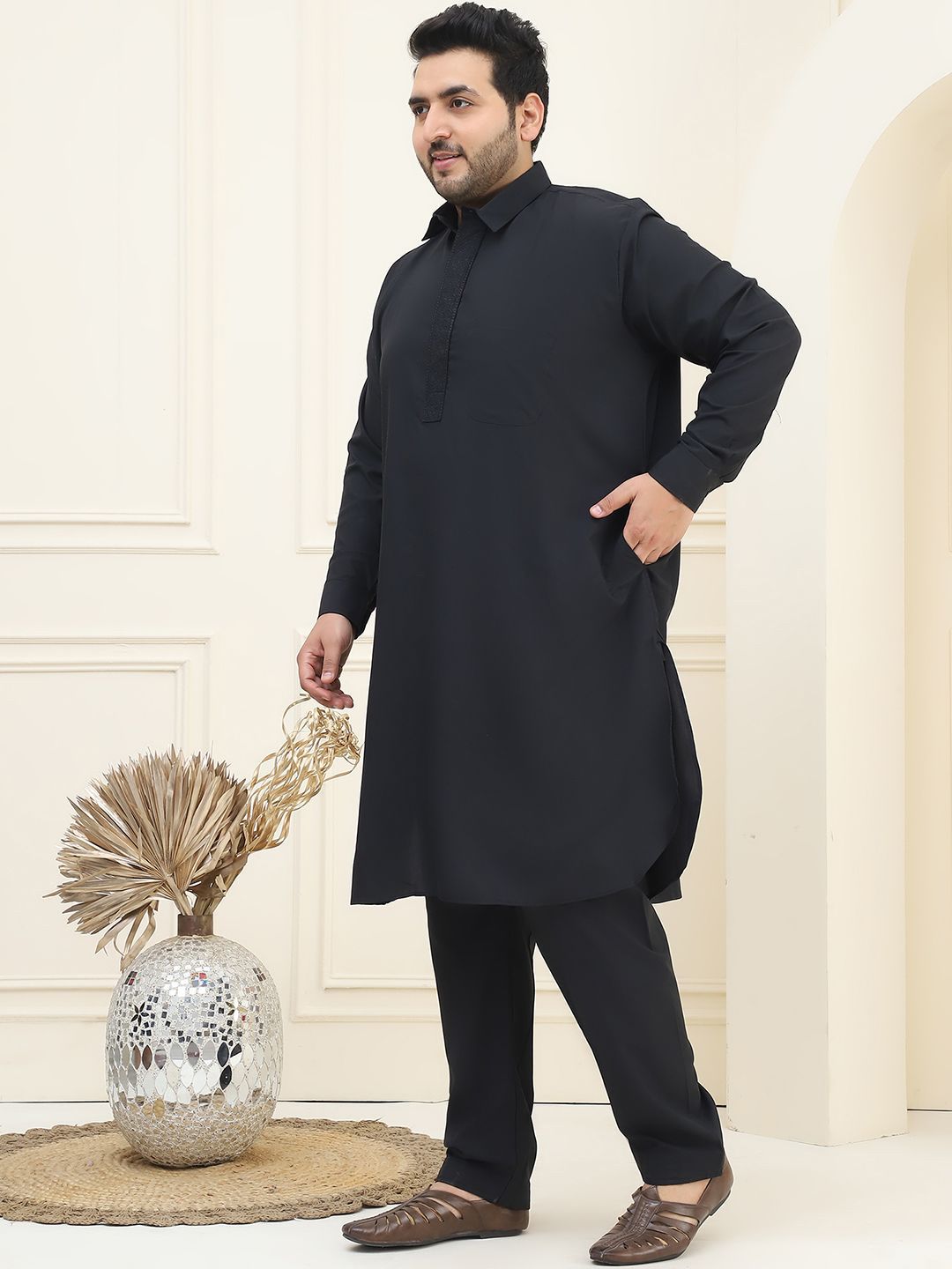 SOJANYA PLUS Shirt Collar Pathani Kurta with Salwar