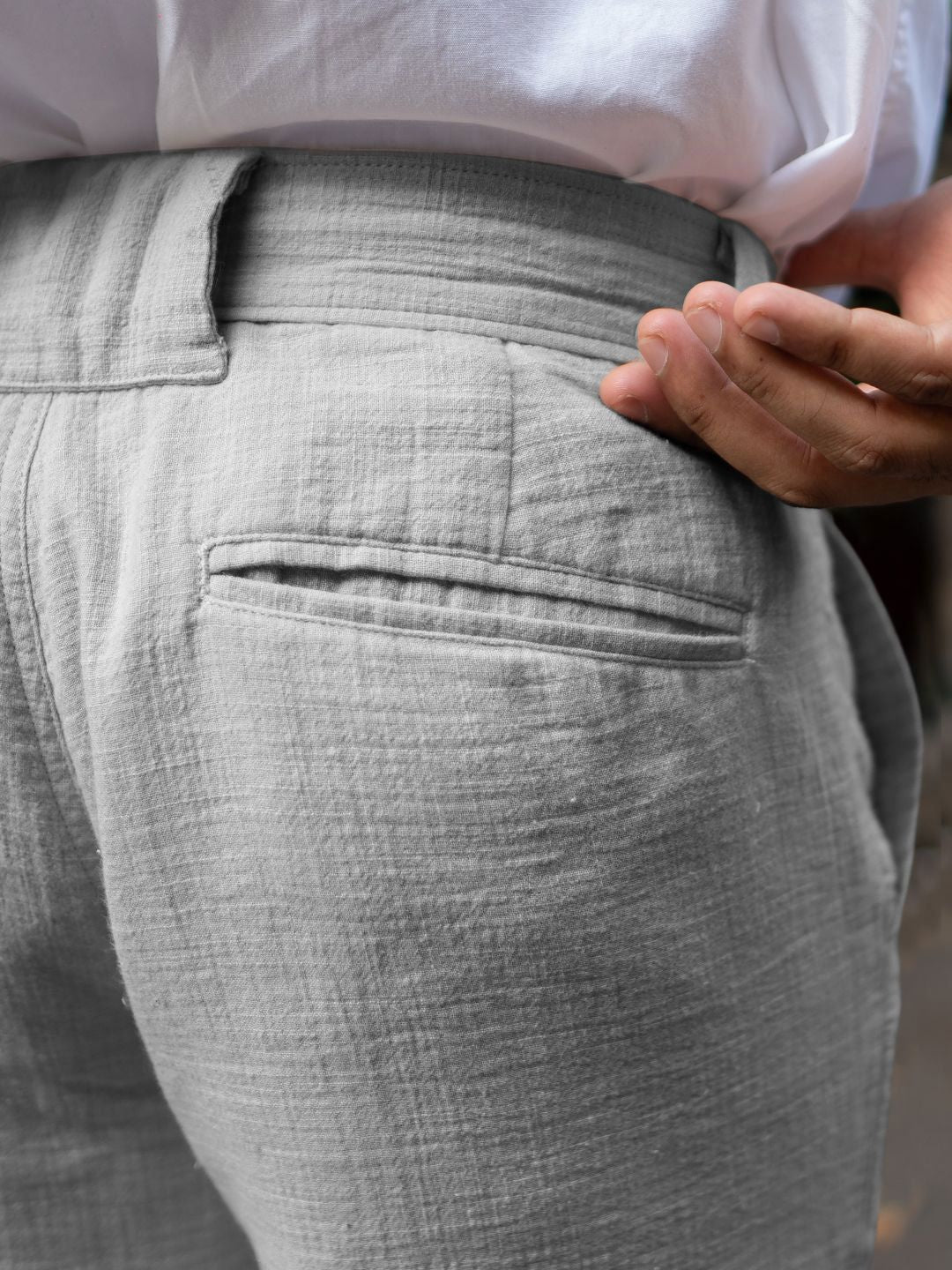 Powerlook Men Grey Regular Fit Crinkled Cotton Trousers