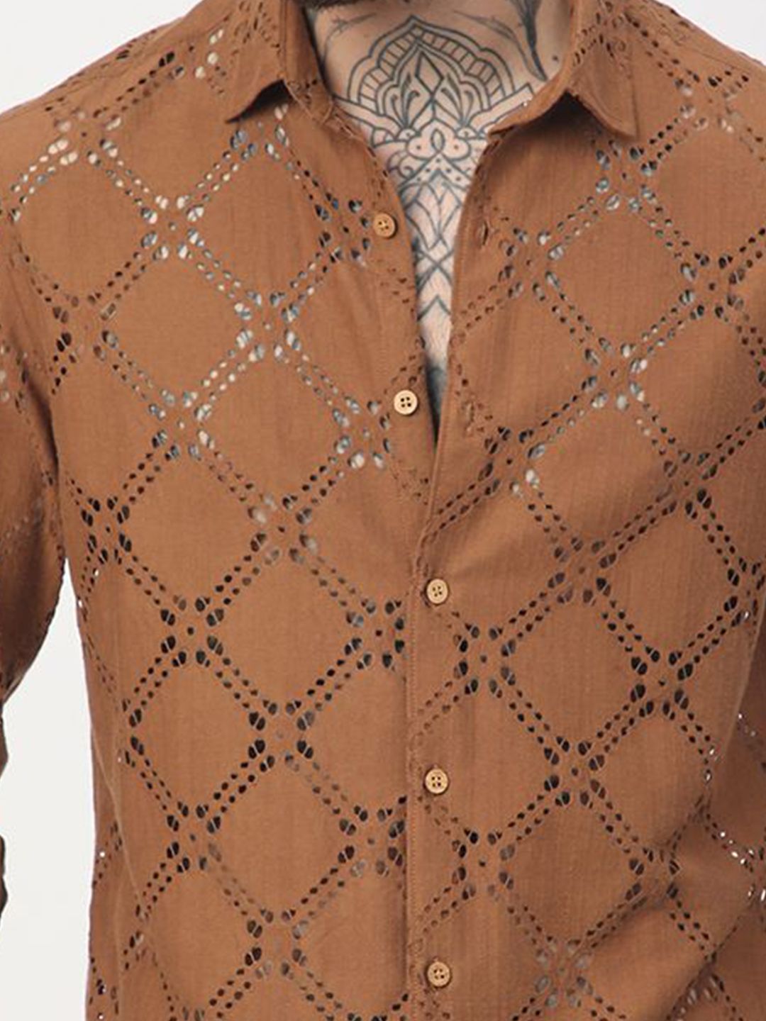 VASTRADO Men Classic Slim Fit Spread Collar Textured Cotton Casual Shirt