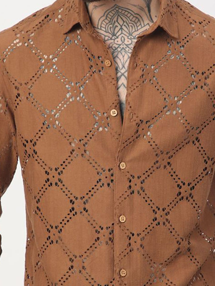 VASTRADO Men Classic Slim Fit Spread Collar Textured Cotton Casual Shirt