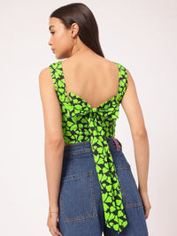 DressBerry Cyber Lime Bow Chic Floral Print Crop Top