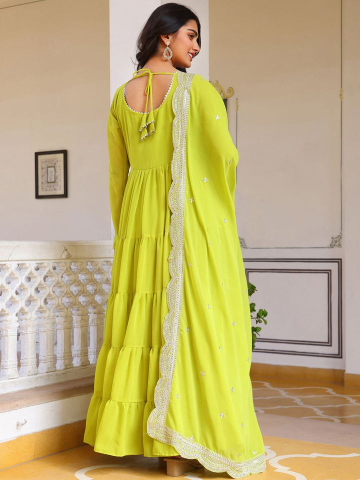 KALINI Women Layered Thread Work Kurta with Pyjamas & With Dupatta