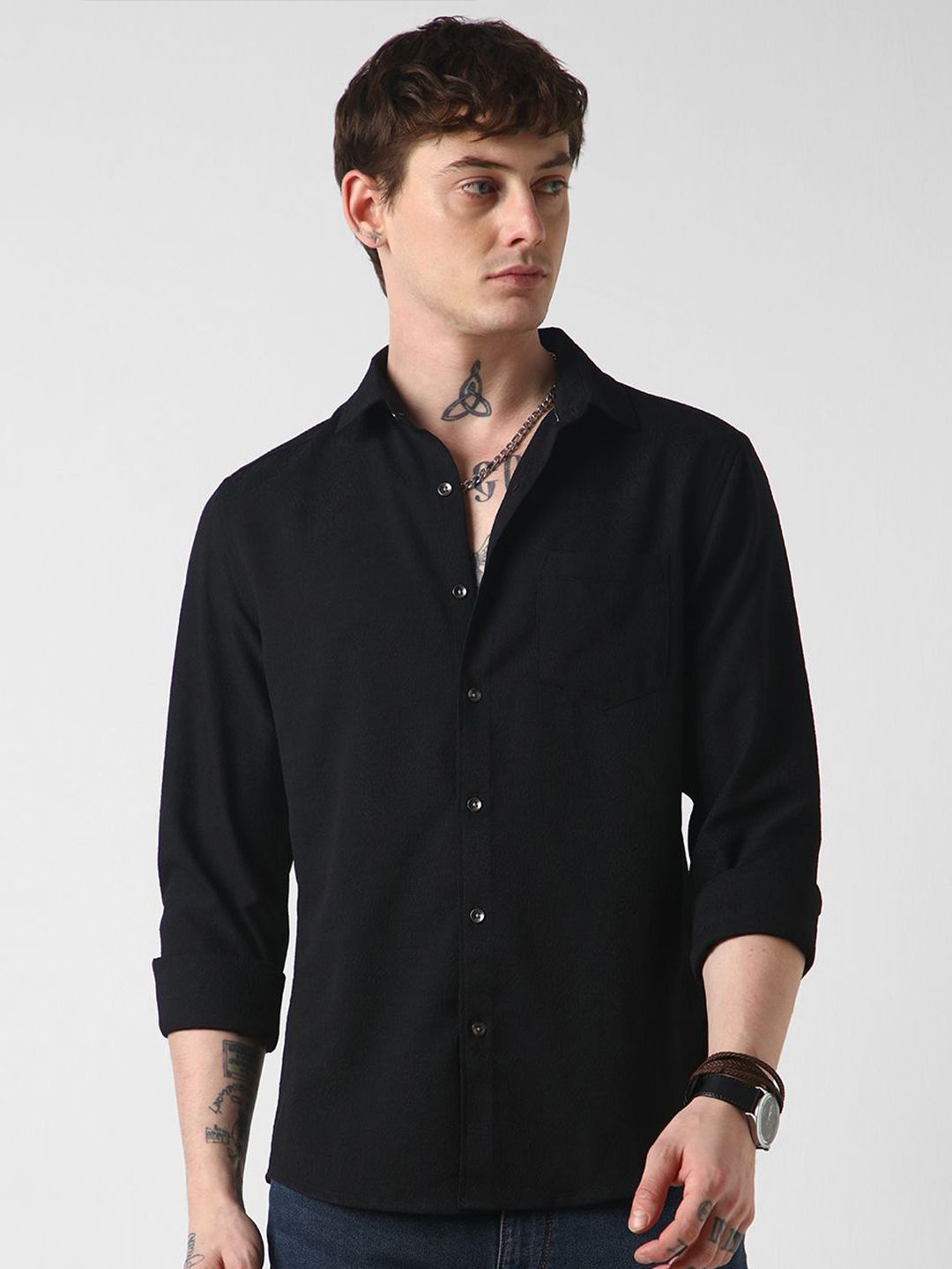VASTRADO Men Classic Spread Collar Solid Casual Shirt